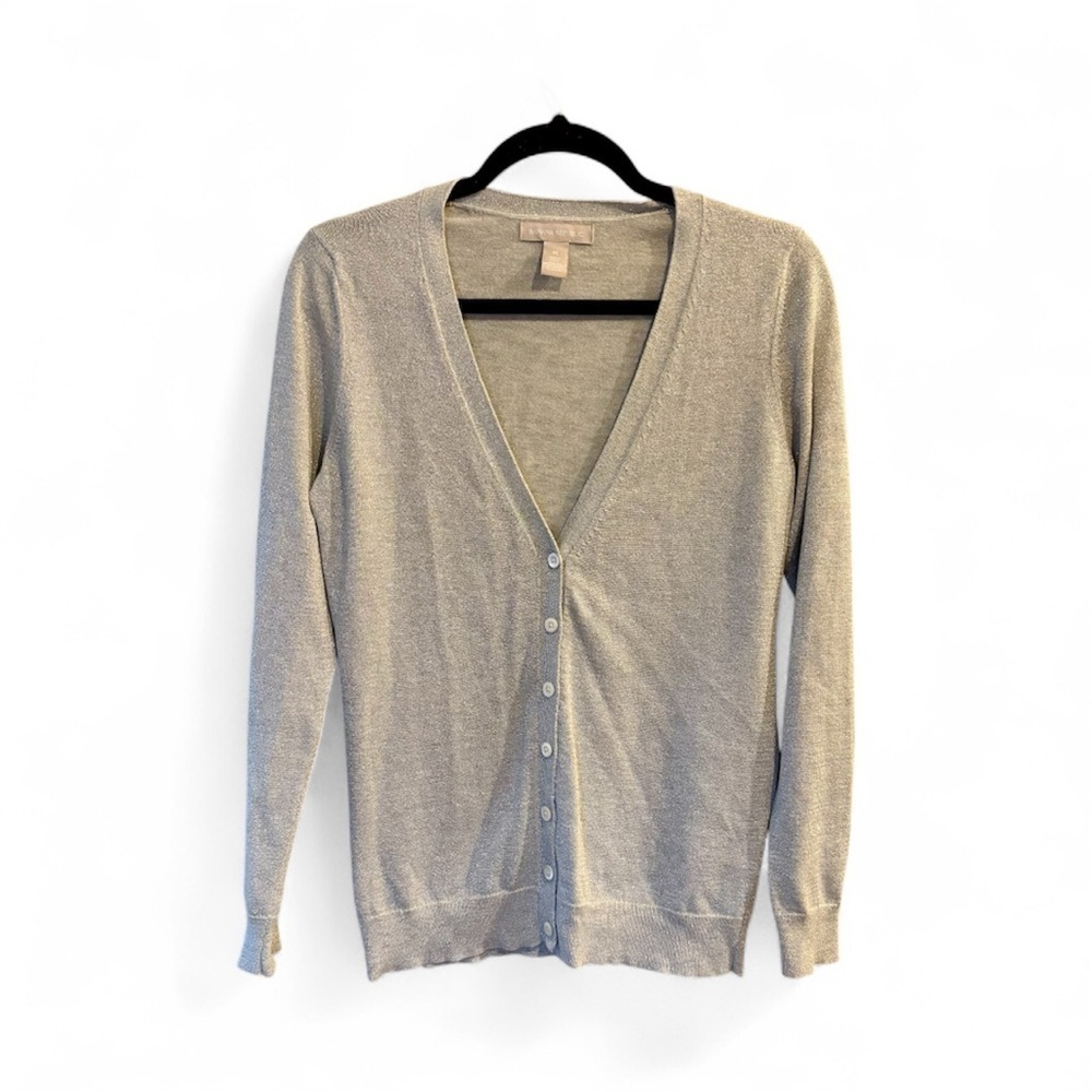 Banana Republic‎ Womens Cardigan Sweater Silver Metallic Angora Blend M